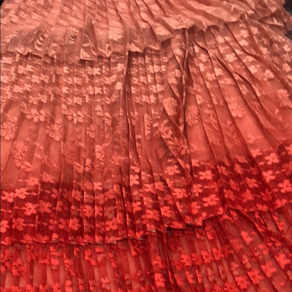Anthropologie Maeve Brighton Pink Red Tier Lace Skirt 0 - Picture 5 of 5